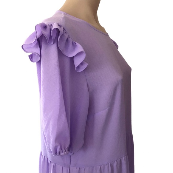 🌿 DIVIDED 🌿 womans tiered midi dress purple lightweight size L - Picture 4 of 9